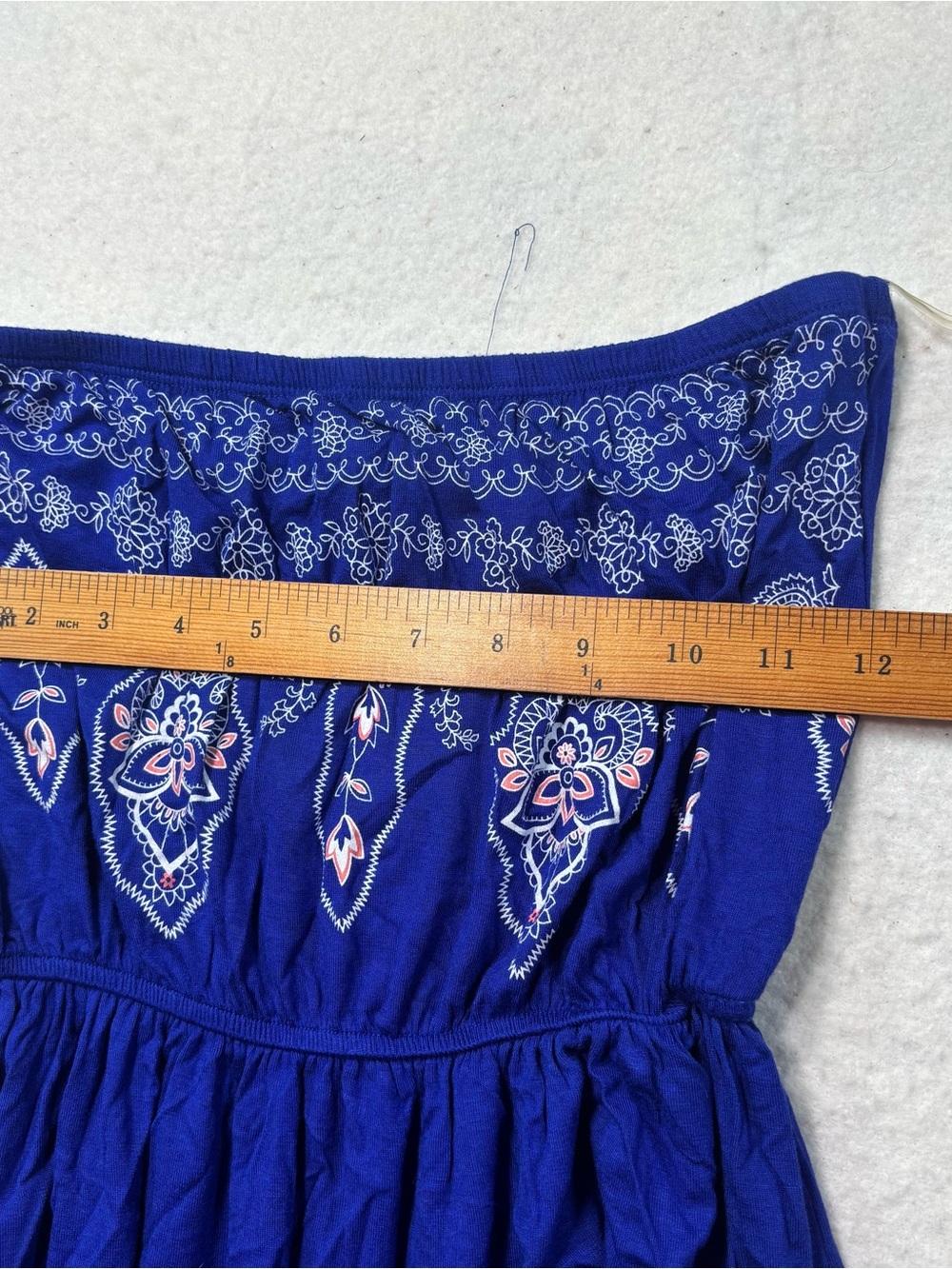 Love Tree Blue Strapless y Border Print Maxi Dress Medium Tube Top Gown #508 - Picture 8 of 8